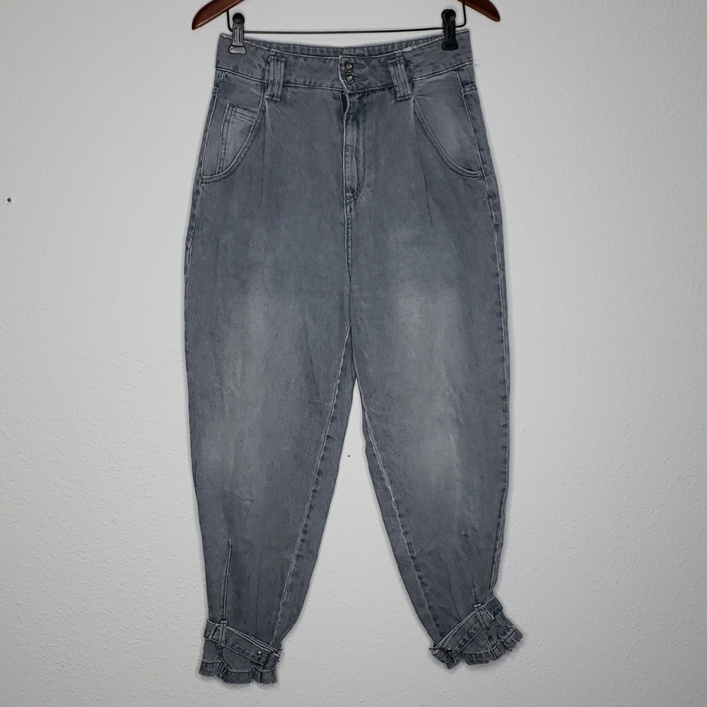 Zara Denim Womens Balloon Black Wash Gray Jeans Size 4 Grunge Retro Bloomers